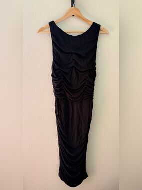 Alice + Olivia Classic Black Ruched Midi Dress - S